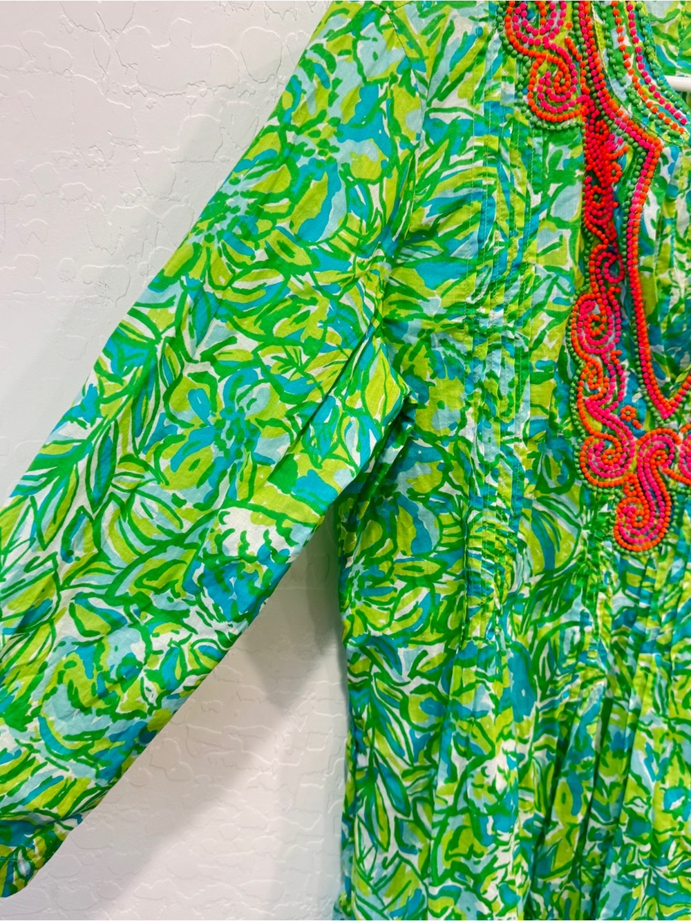 Lilly Pulitzer Green Sarasota Beaded V-Neck Tunic Women’s Large Resort Beach - Picture 7 of 9